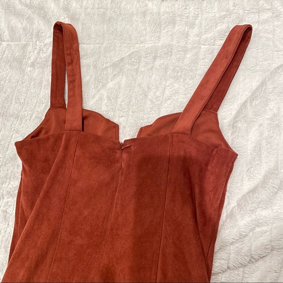 Tan Suede Forever 21 Bodycon Dress with deep wired V neck - Picture 6 of 8